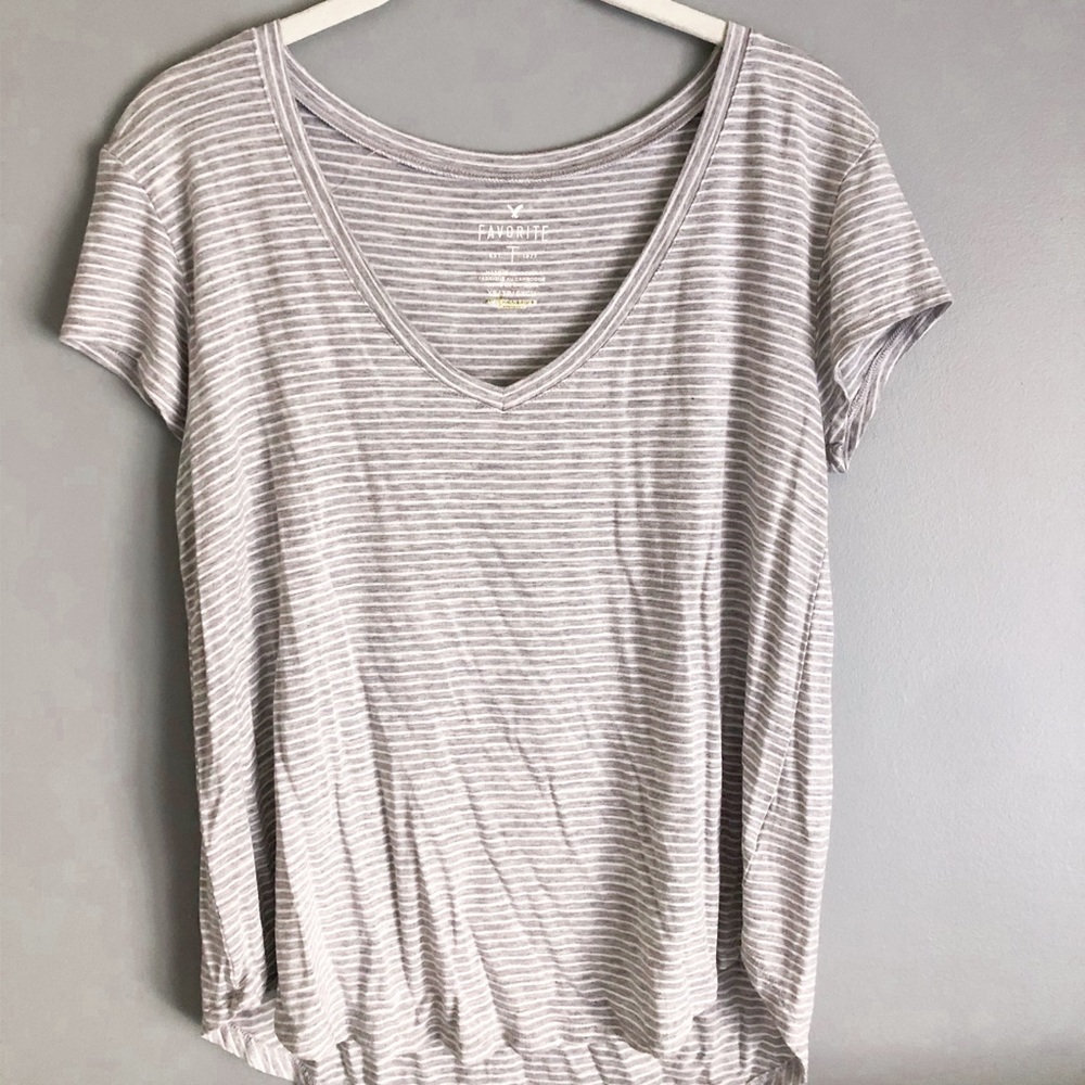 American Eagle Grey & White Striped Shirt
